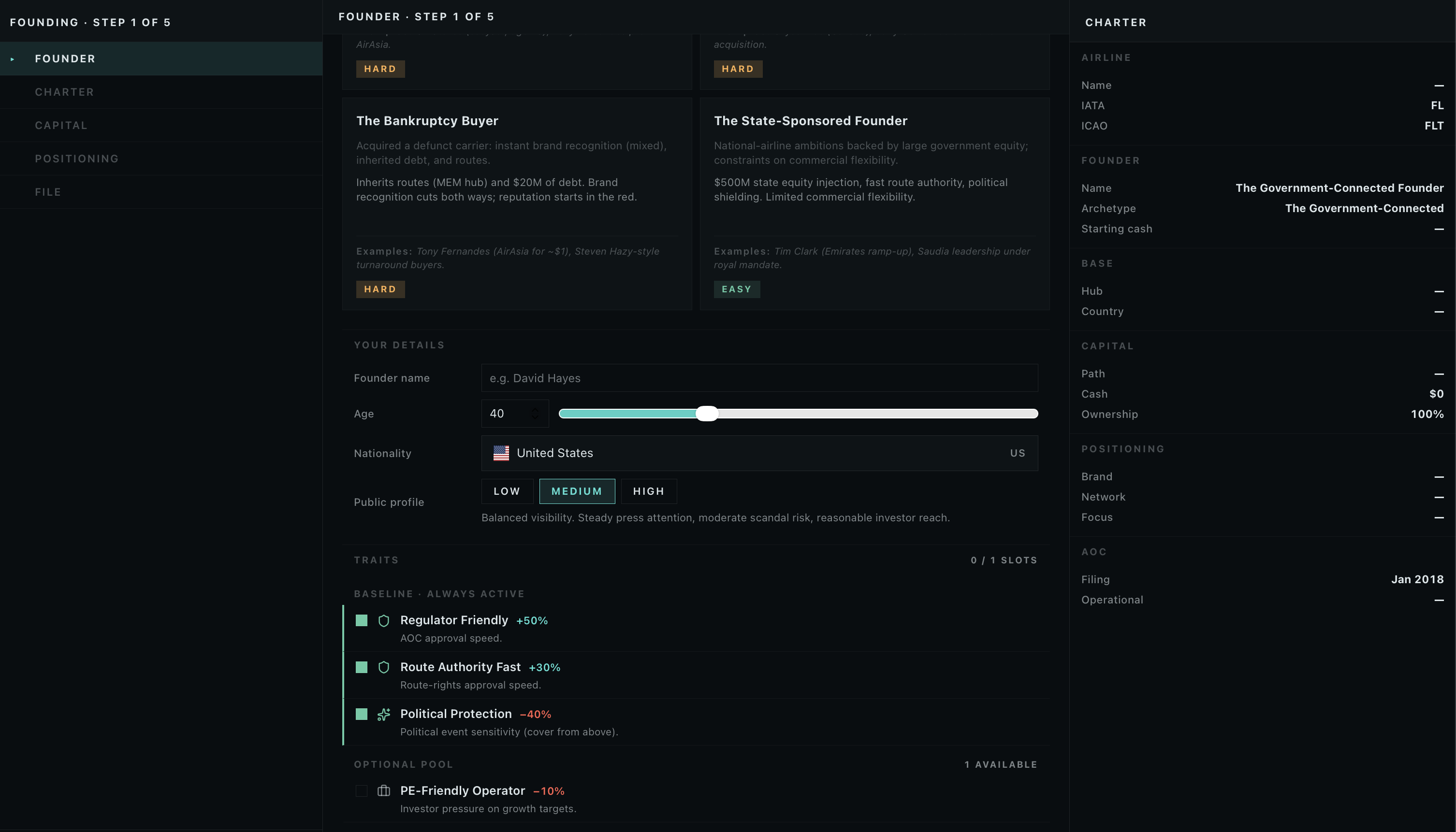 Founding wizard: Profile step